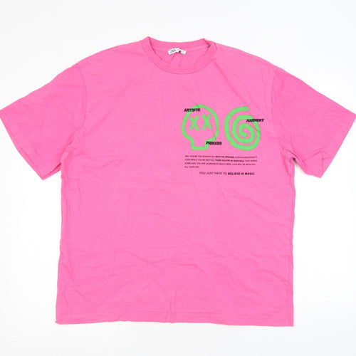 Zara Mens Pink Cotton T-Shirt Size M Round Neck