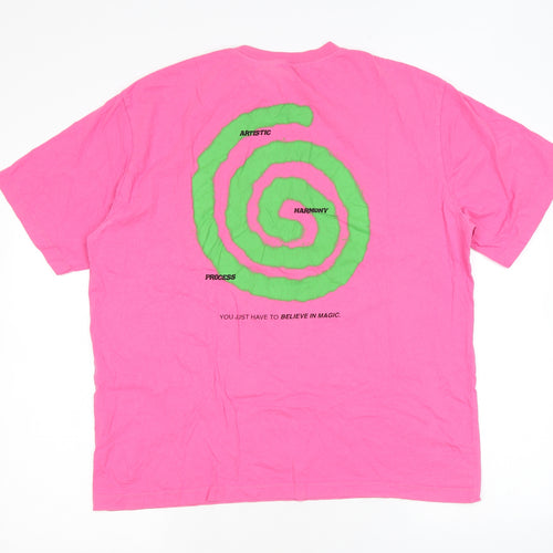 Zara Mens Pink Cotton T-Shirt Size M Round Neck