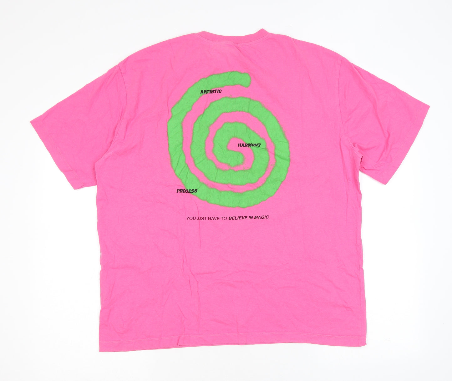 Zara Mens Pink Cotton T-Shirt Size M Round Neck