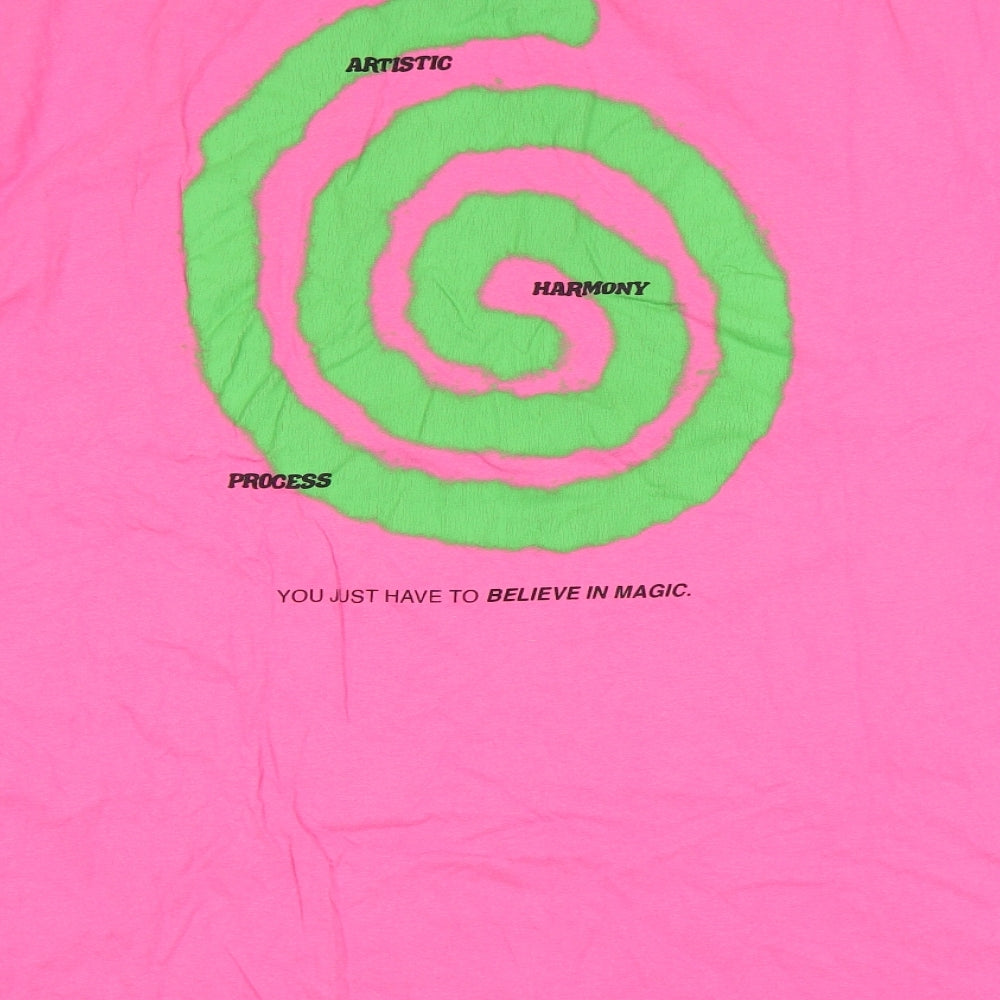 Zara Mens Pink Cotton T-Shirt Size M Round Neck