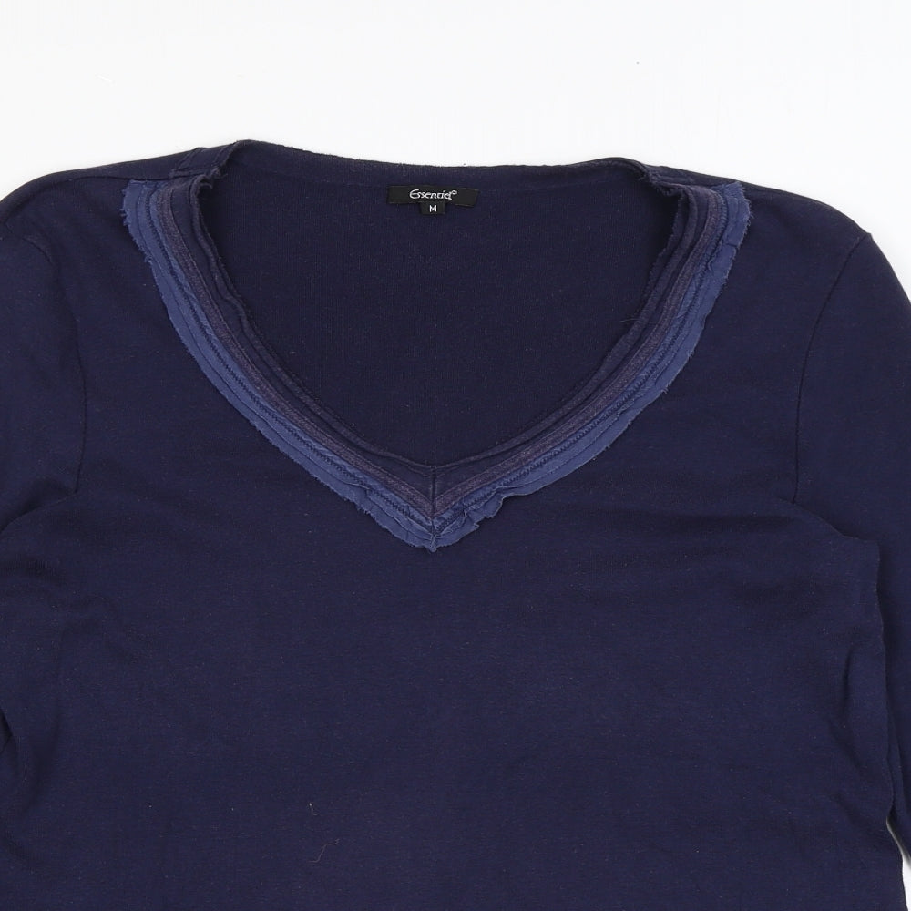 Essentials Womens Blue Cotton Basic T-Shirt Size M V-Neck
