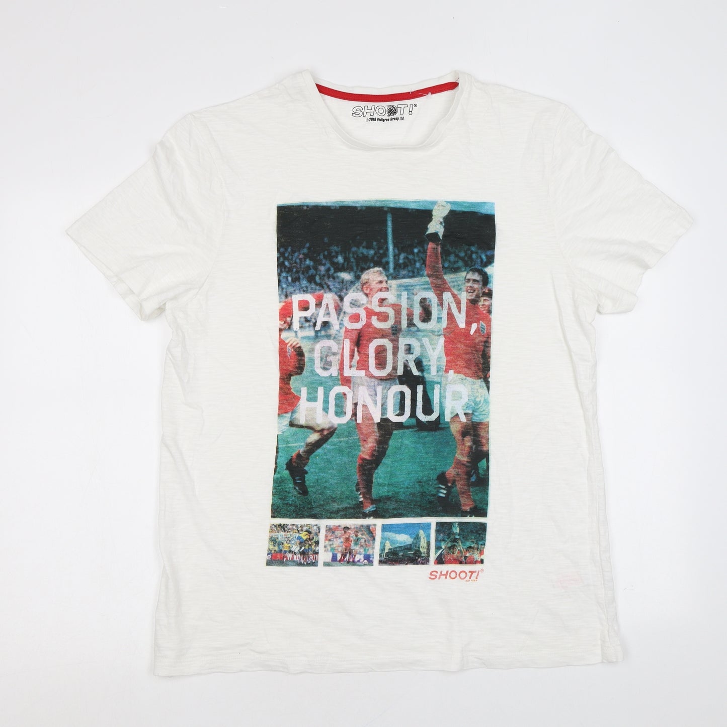 Shoot Mens White Cotton T-Shirt Size L Round Neck - Football