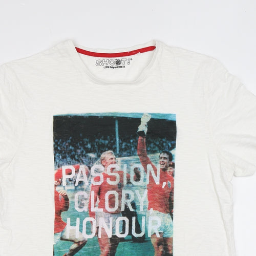 Shoot Mens White Cotton T-Shirt Size L Round Neck - Football