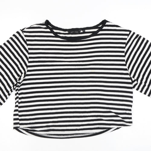 New Look Womens Black Striped Viscose Basic T-Shirt Size 12 Round Neck