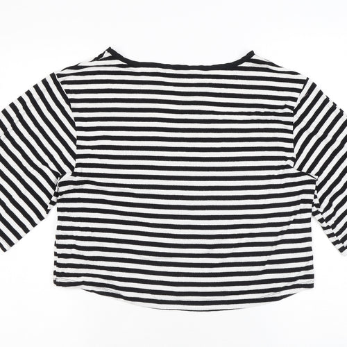 New Look Womens Black Striped Viscose Basic T-Shirt Size 12 Round Neck
