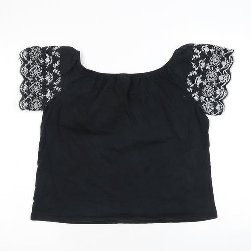 H&M Womens Black Cotton Basic T-Shirt Size XS Square Neck - Embroidery