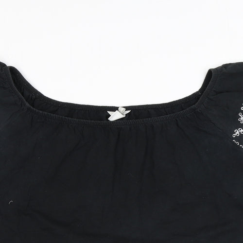 H&M Womens Black Cotton Basic T-Shirt Size XS Square Neck - Embroidery