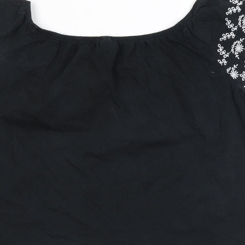 H&M Womens Black Cotton Basic T-Shirt Size XS Square Neck - Embroidery