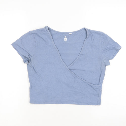 Me to We Womens Blue Cotton Basic T-Shirt Size M V-Neck - Cropped