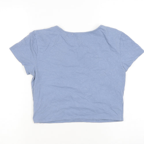 Me to We Womens Blue Cotton Basic T-Shirt Size M V-Neck - Cropped