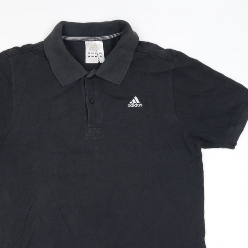 adidas Mens Black Cotton Polo Size M Collared Button