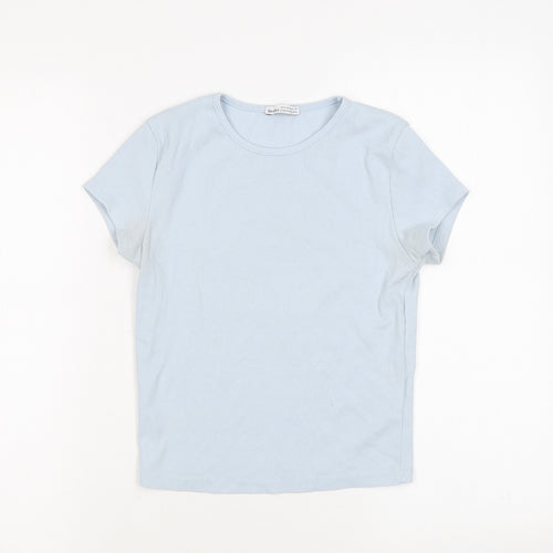 Bershka Womens Blue Polyester Basic T-Shirt Size M Round Neck