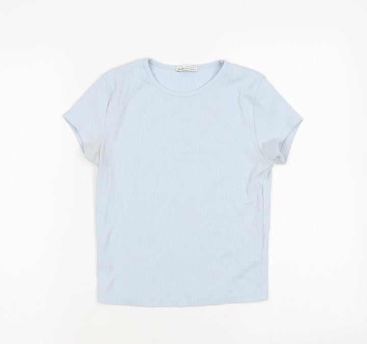 Bershka Womens Blue Polyester Basic T-Shirt Size M Round Neck