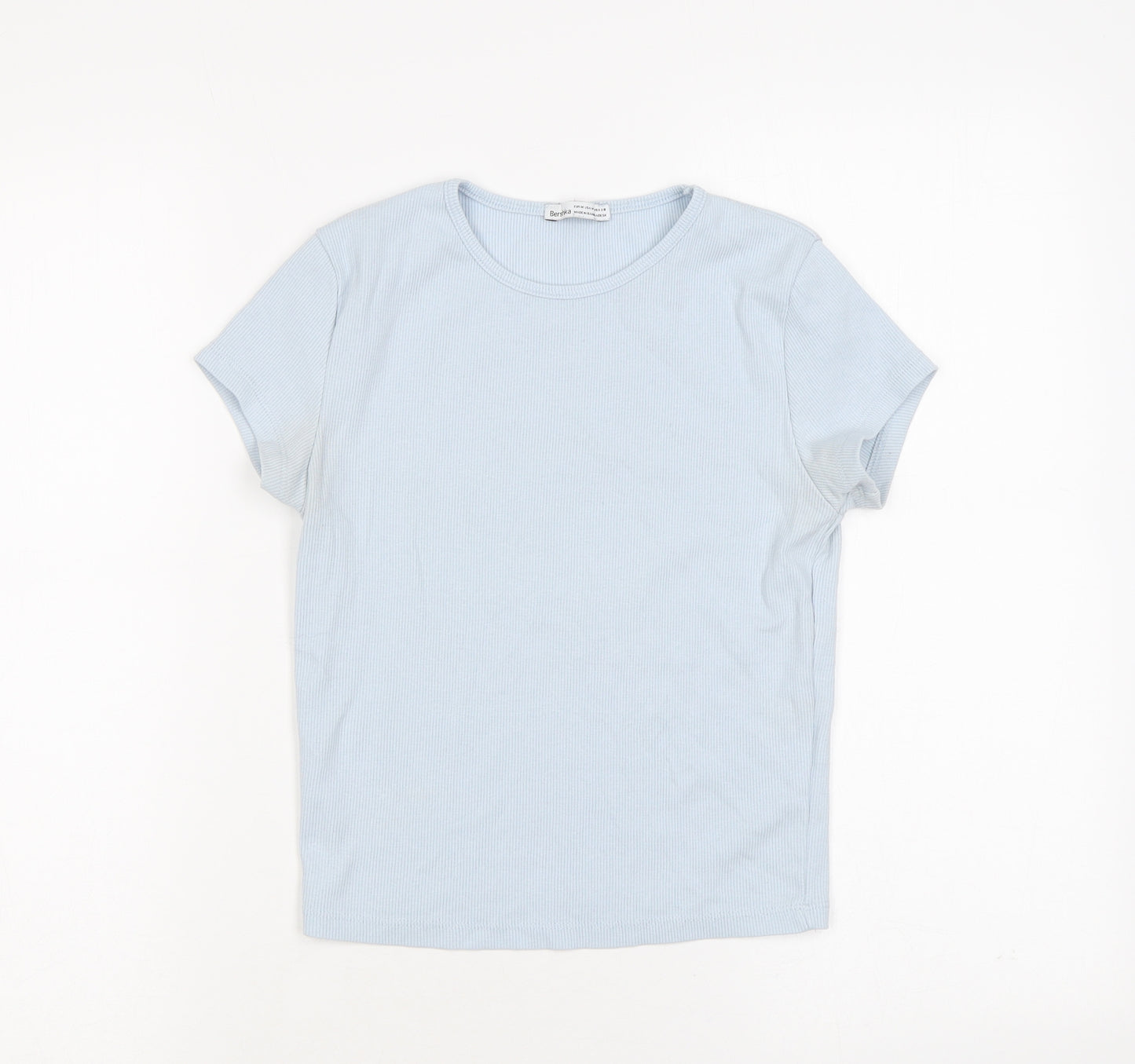 Bershka Womens Blue Polyester Basic T-Shirt Size M Round Neck