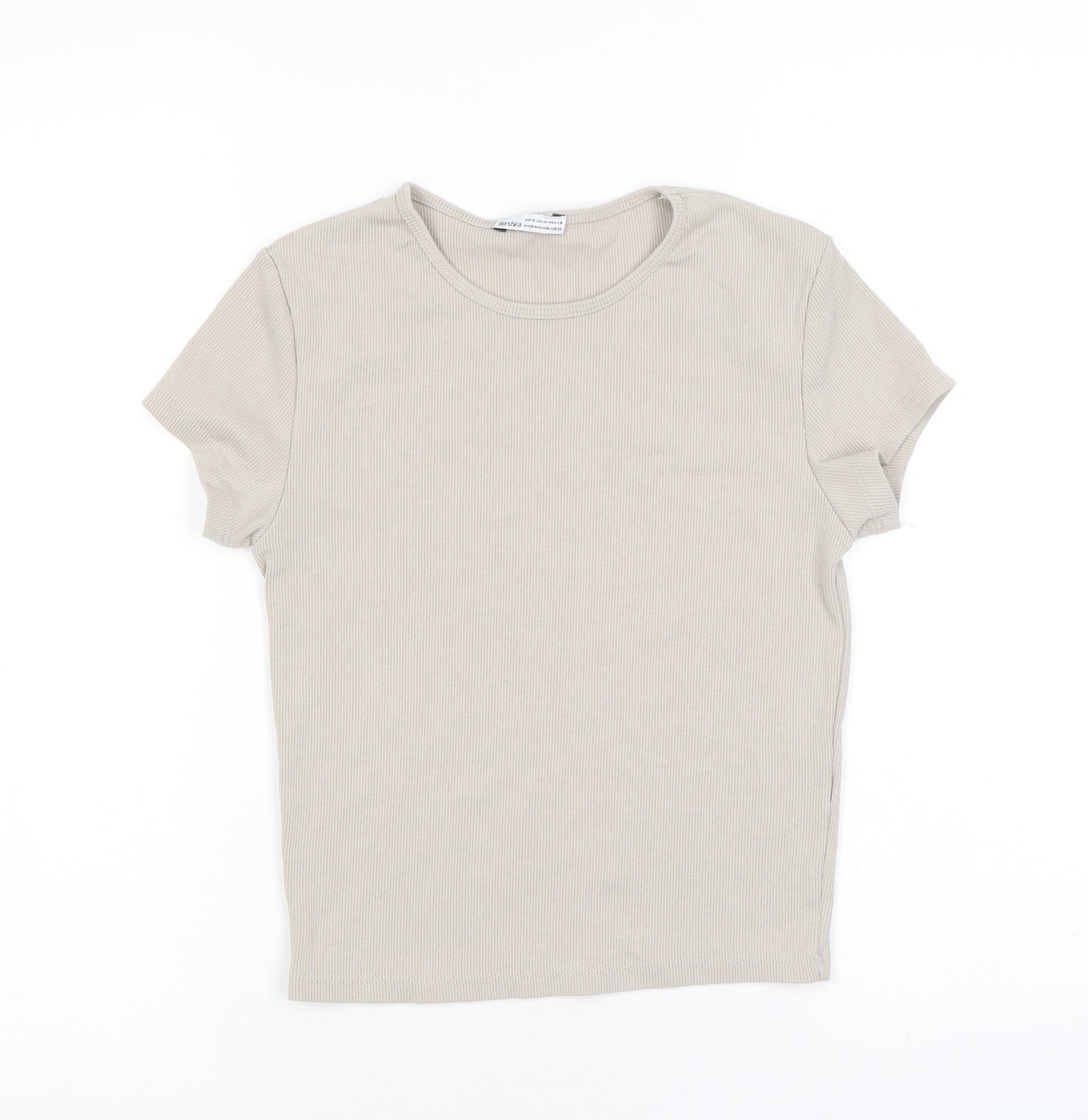 Bershka Womens Beige Polyester Basic T-Shirt Size M Round Neck