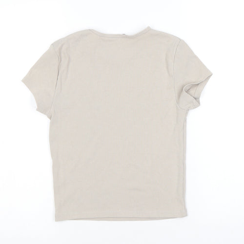 Bershka Womens Beige Polyester Basic T-Shirt Size M Round Neck