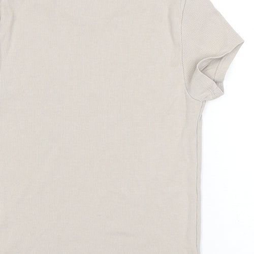 Bershka Womens Beige Polyester Basic T-Shirt Size M Round Neck