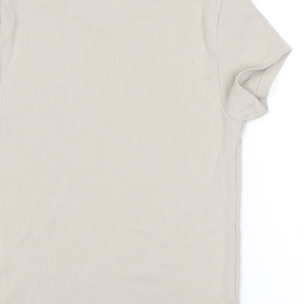 Bershka Womens Beige Polyester Basic T-Shirt Size M Round Neck