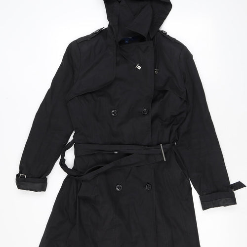 Cole Haan Womens Black Rain Coat Coat Size XS Button
