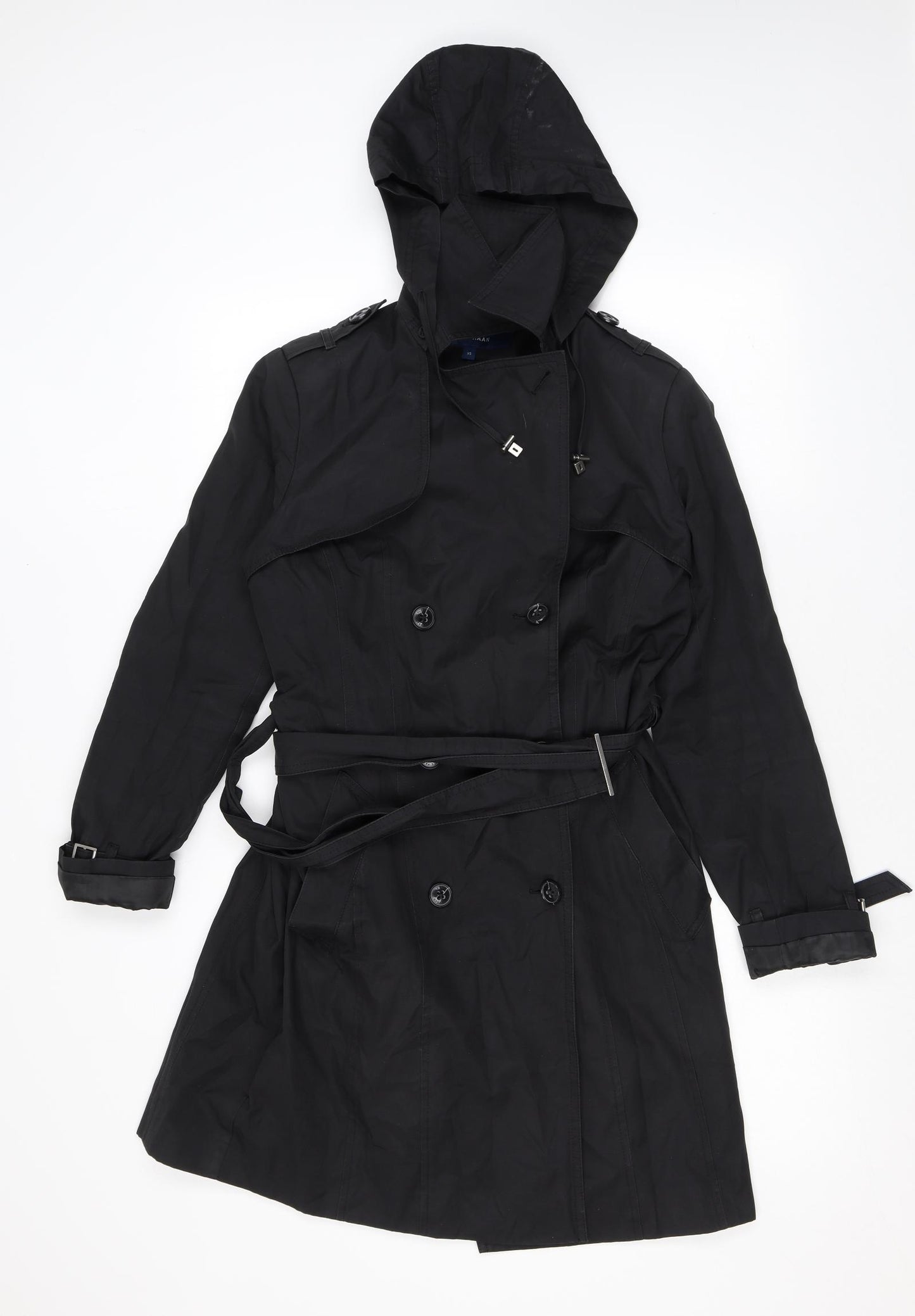 Cole Haan Womens Black Rain Coat Coat Size XS Button