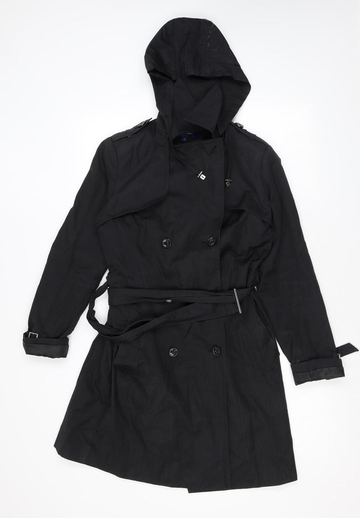 Cole Haan Womens Black Rain Coat Coat Size XS Button