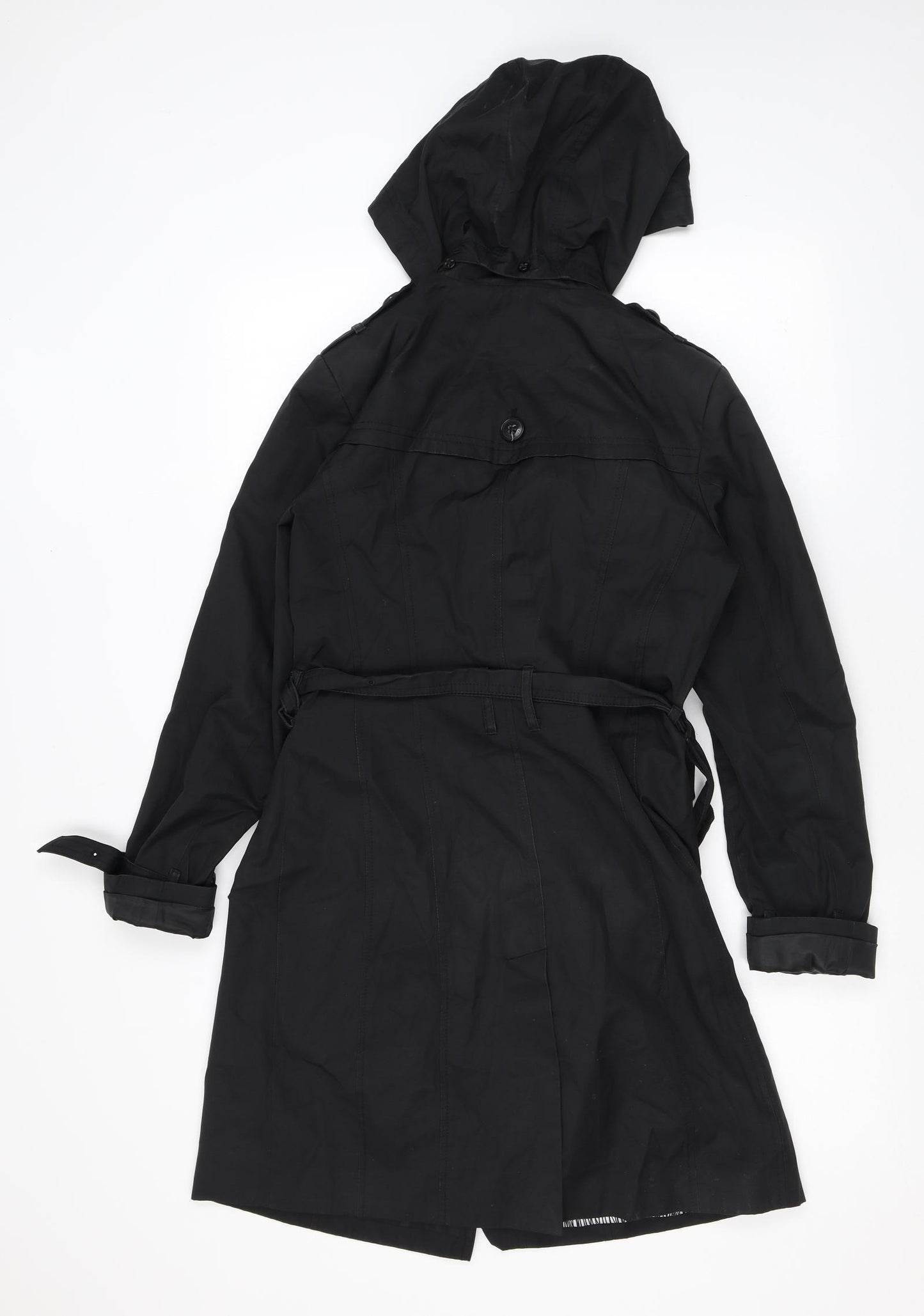 Cole Haan Womens Black Rain Coat Coat Size XS Button