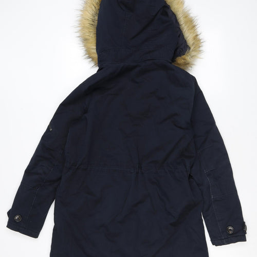 Topshop Womens Blue Parka Coat Size 8 Zip - Faux Fur Trim
