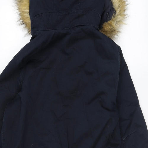Topshop Womens Blue Parka Coat Size 8 Zip - Faux Fur Trim