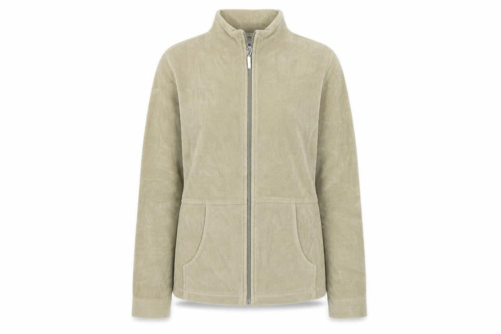 Front view of Per Una women’s beige jacket, size UK 10, zip