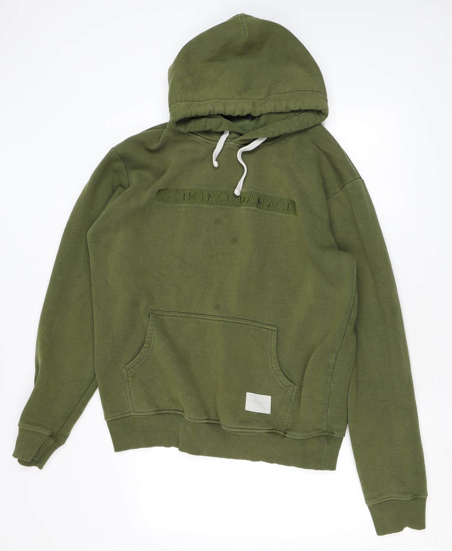Criminal Damage Mens Green Cotton Pullover Hoodie Size L