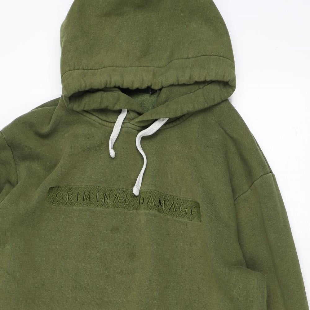 Criminal Damage Mens Green Cotton Pullover Hoodie Size L