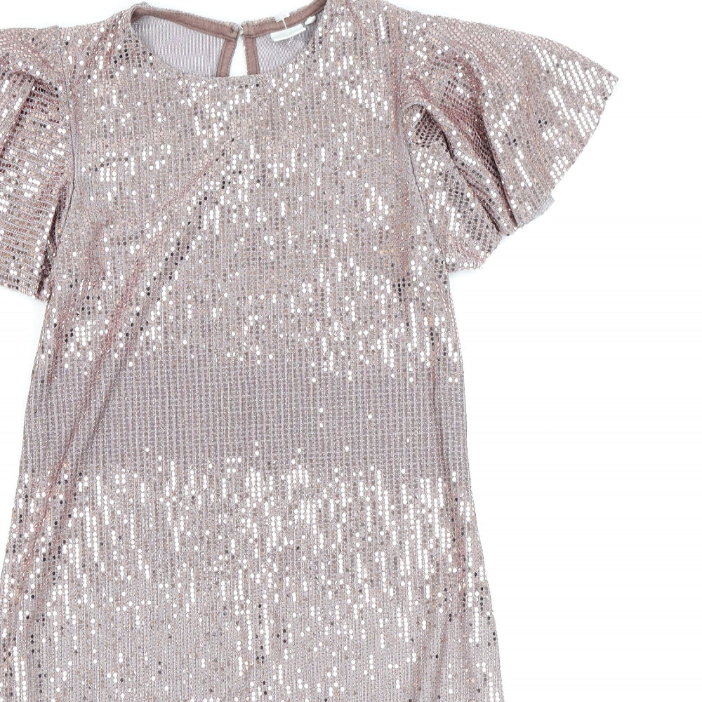 NEXT Girls Pink Nylon A-Line Size 9 Years Round Neck Button - Sparkle