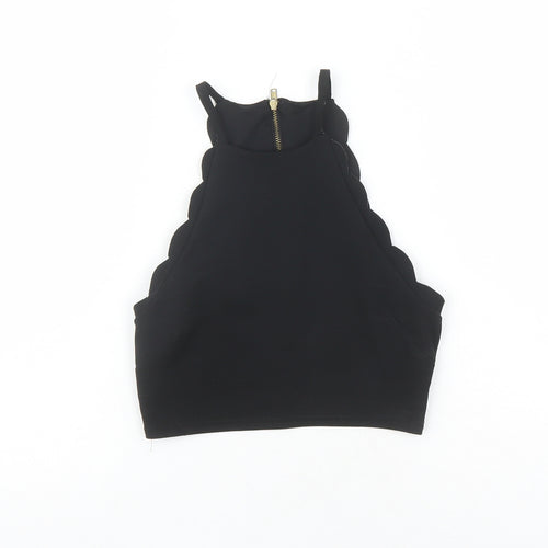 New Look Womens Black Polyester Cropped Tank Size 6 Round Neck