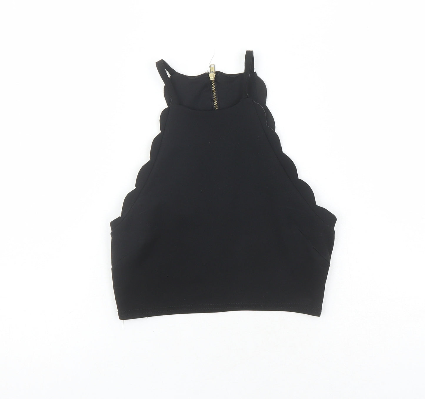New Look Womens Black Polyester Cropped Tank Size 6 Round Neck