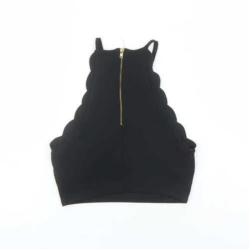 New Look Womens Black Polyester Cropped Tank Size 6 Round Neck