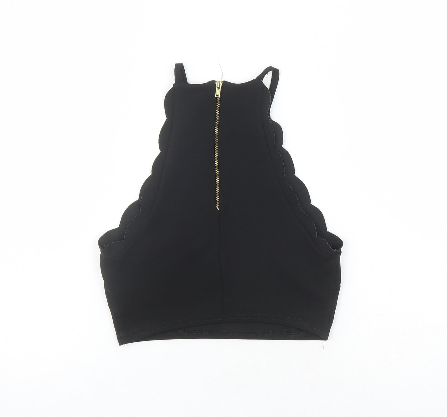 New Look Womens Black Polyester Cropped Tank Size 6 Round Neck