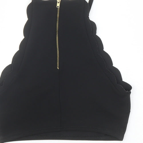 New Look Womens Black Polyester Cropped Tank Size 6 Round Neck