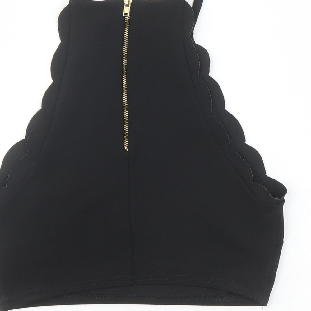 New Look Womens Black Polyester Cropped Tank Size 6 Round Neck