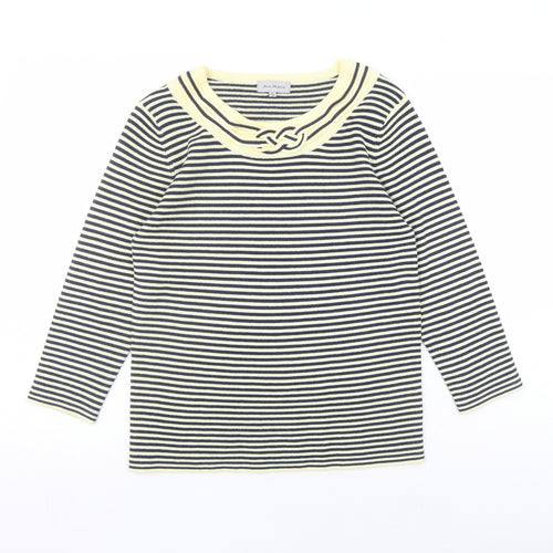 Ann Marie Womens Ivory Round Neck Striped Acrylic Pullover Jumper Size S