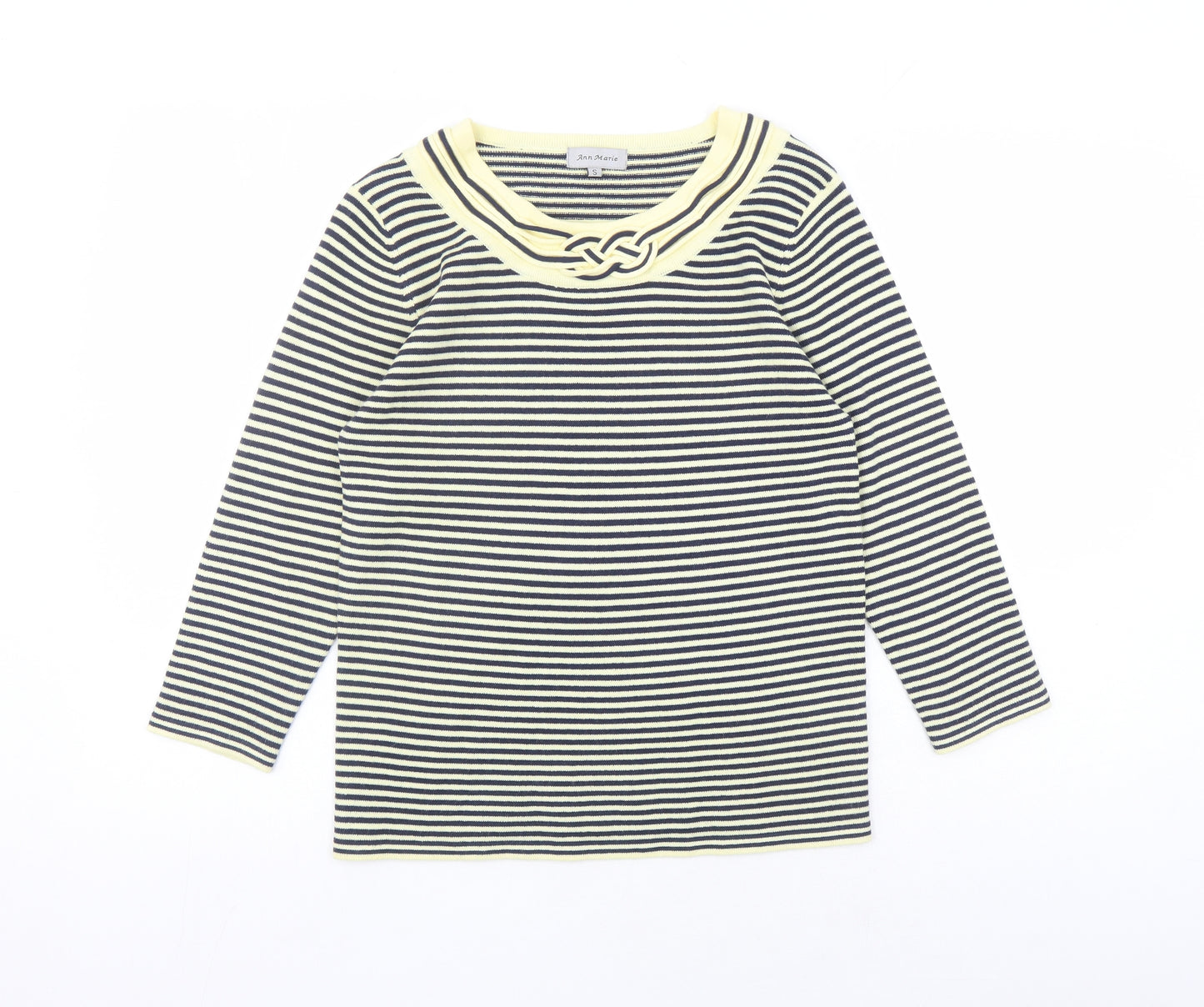 Ann Marie Womens Ivory Round Neck Striped Acrylic Pullover Jumper Size S