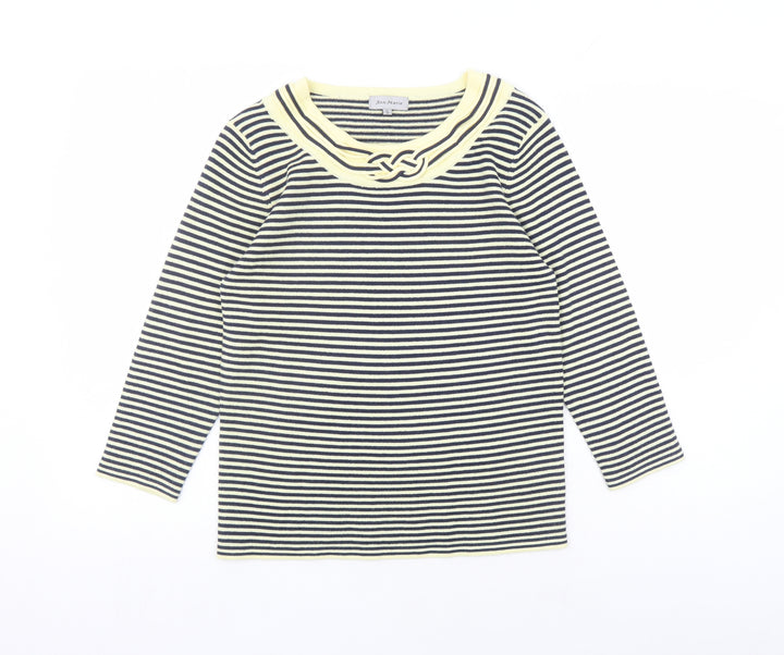 Ann Marie Womens Ivory Round Neck Striped Acrylic Pullover Jumper Size S