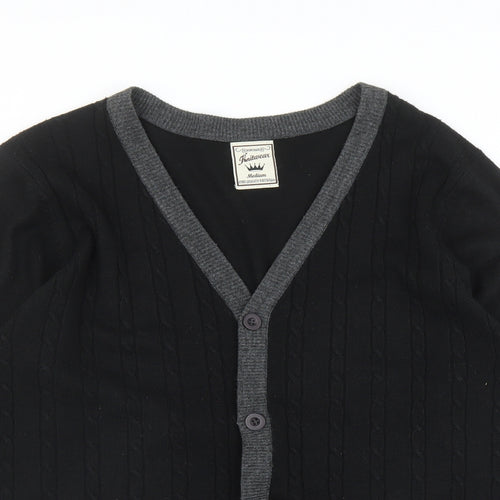 Vintage Knitwear Mens Black V-Neck Acrylic Cardigan Jumper Size M Long Sleeve