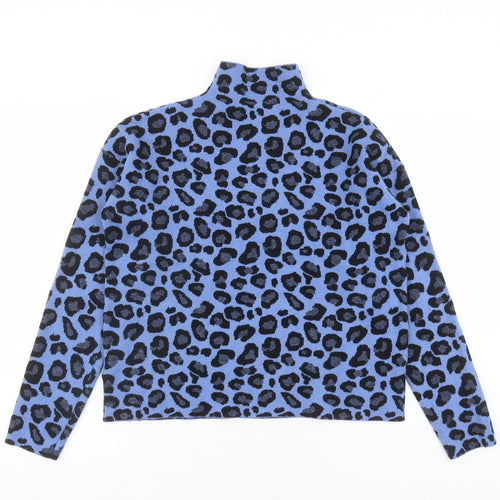 Tahari Womens Blue Mock Neck Animal Print Viscose Pullover Jumper Size M - Leopard pattern