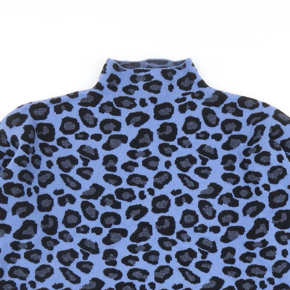 Tahari Womens Blue Mock Neck Animal Print Viscose Pullover Jumper Size M - Leopard pattern