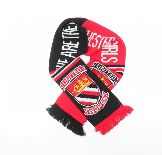 Front view of Manchester women’s multicoloured acrylic scarf - we are the manchester girls