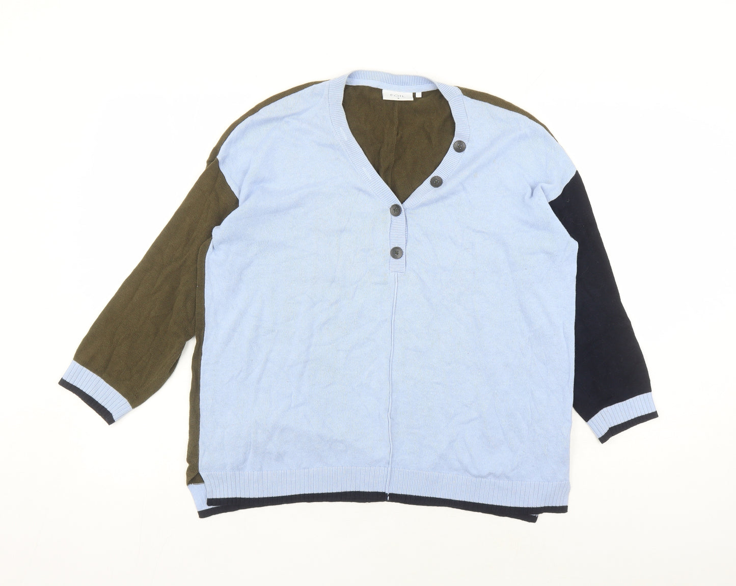 Foil Womens Multicoloured V-Neck Cotton Pullover Jumper Size M