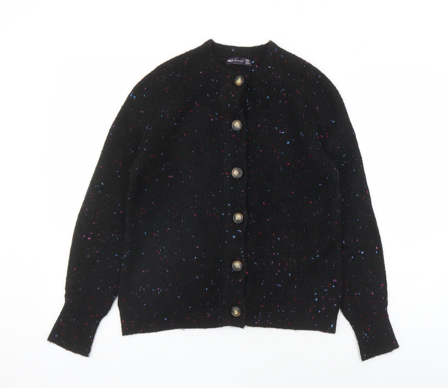 Marks and Spencer Womens Black Round Neck Acrylic Cardigan Jumper Size S - Buttons, Flex's of colour
