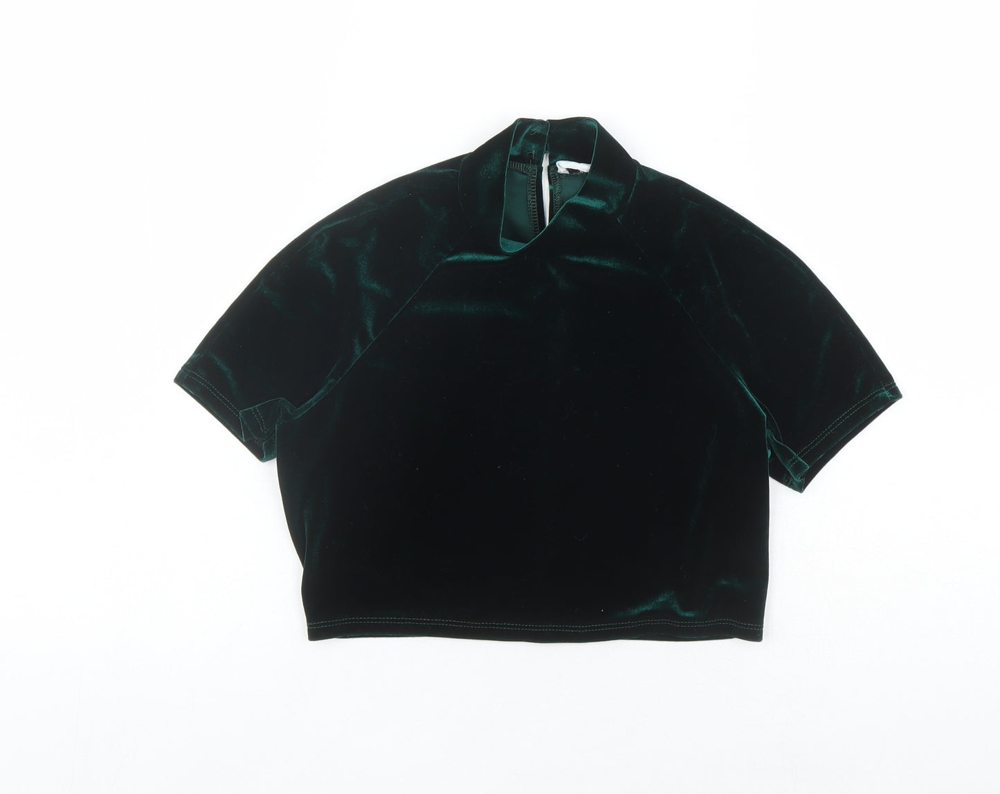 Flounce Womens Green Polyester Cropped T-Shirt Size 12 Mock Neck