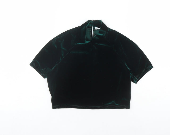 Flounce Womens Green Polyester Cropped T-Shirt Size 12 Mock Neck