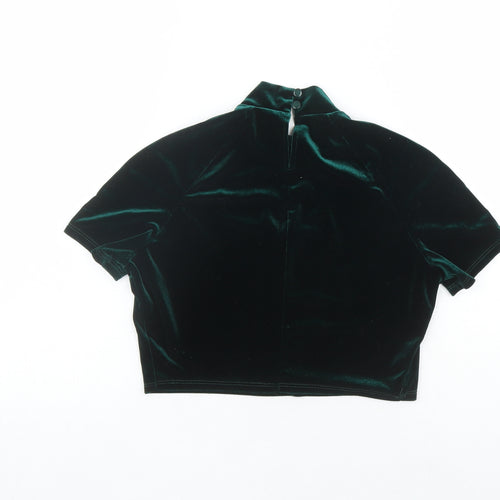 Flounce Womens Green Polyester Cropped T-Shirt Size 12 Mock Neck